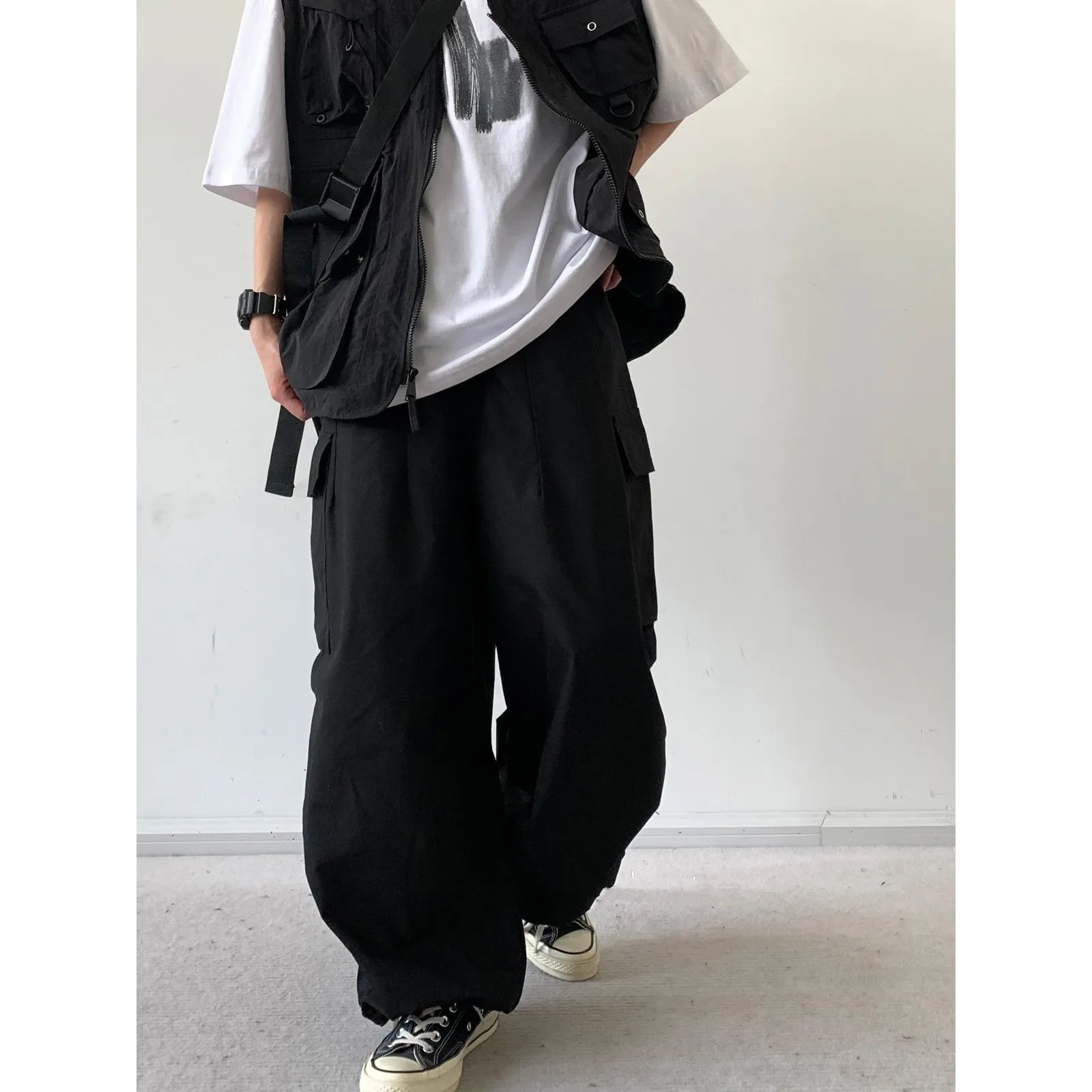 Threebooy Spring Autumn Japan Pants Retro Loose Straight Wide-leg Workwear Men Women Versatile Feet Tied Casual Trendy Trousers Aesthetic