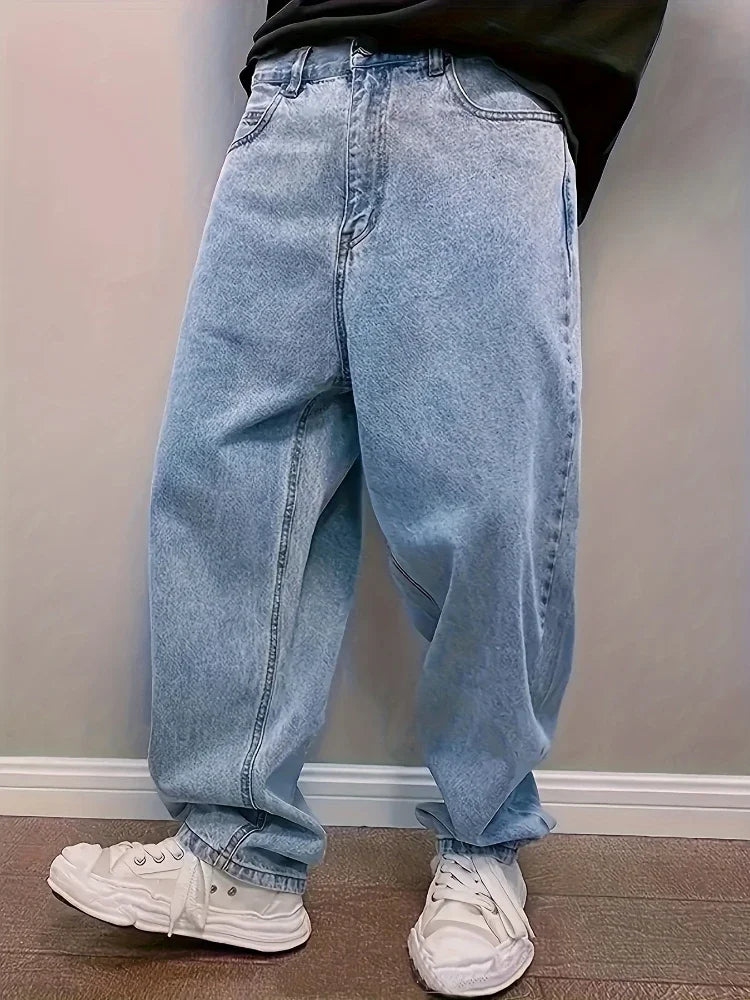 Threebooy  Plus Size 3XL Spring Autumn Baggy Jeans Men Fashion Oversize Casual Straight Loose Denim Trousers Y2k Streetwear Wide Leg Pants