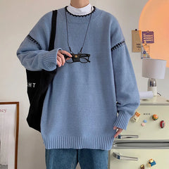 Threebooy Men's Knit Pullovers Sweaters and Jumpers Vintage Retro Sweater Knitted Pullover Men Korean Streetwear Hip Hop Spliced