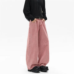 Threebooy Pink Straight Leg Denim Pants Unisex Gender Neutral Jeans Urban Street Style Fashion Trendy Casual Wear Comfortable 2025 New