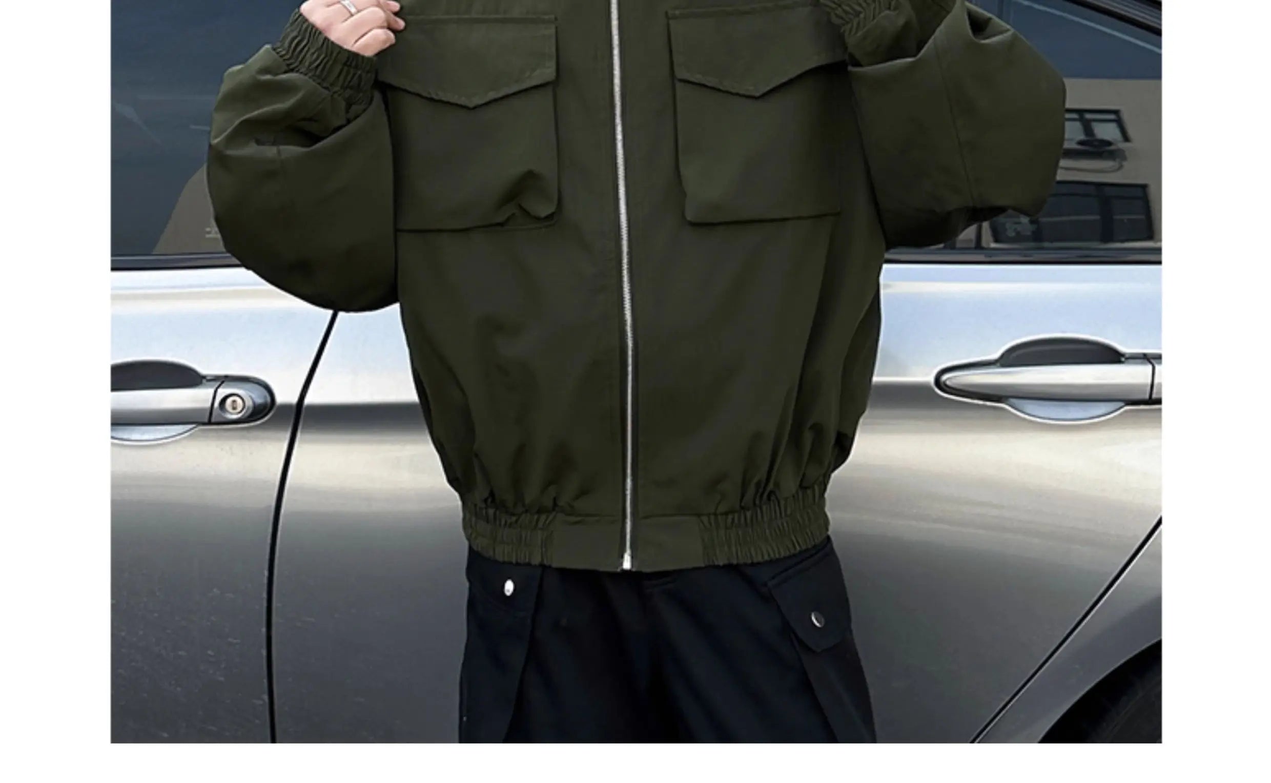 Threebooy Outdoor Work Jacket Men's Spring Autumn American Retro Zipper Coat Silhouette Bomber Handsome High Street Flying Work Jacket