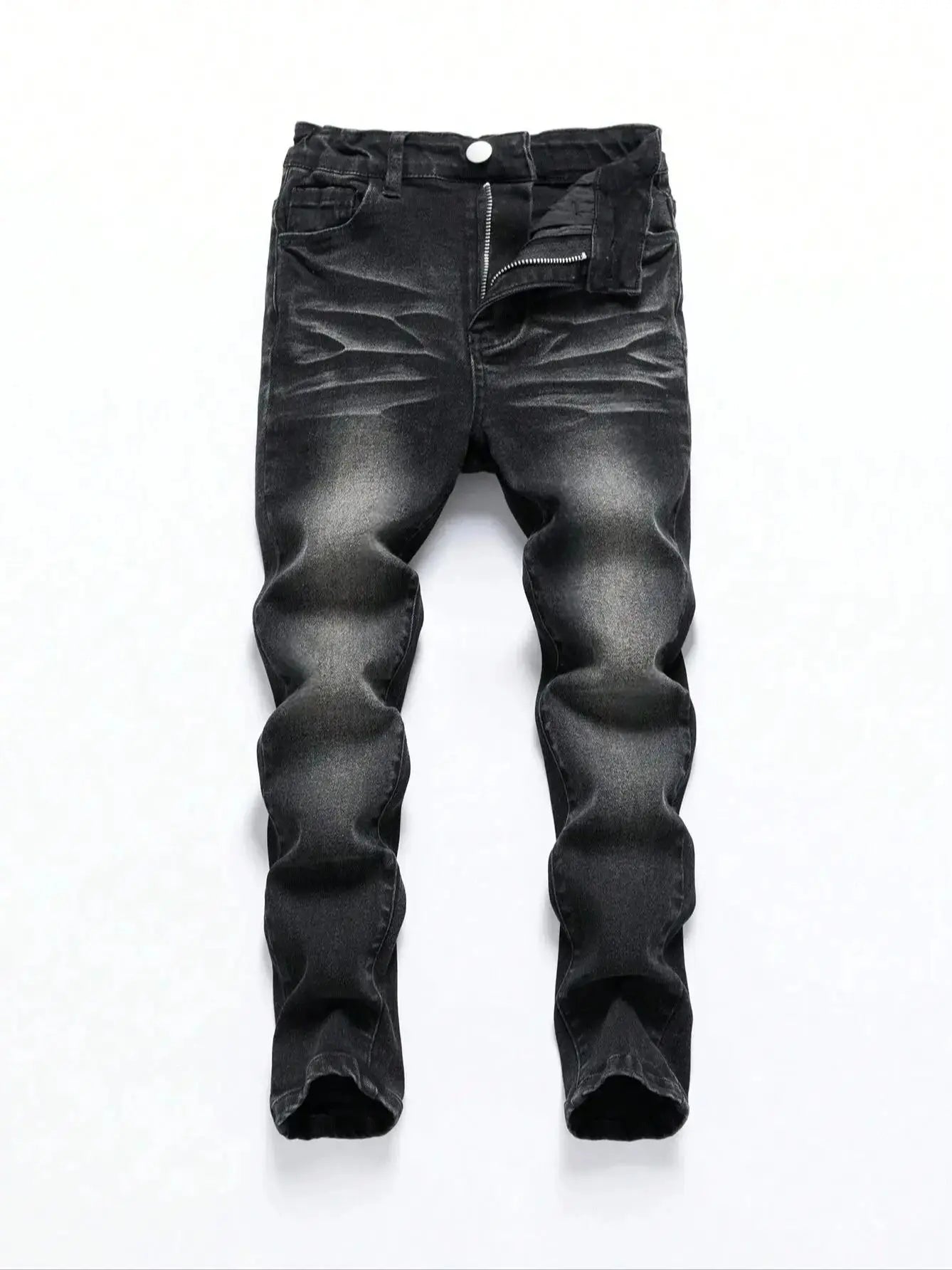 Threebooy  1 Piece of Men's Four-Season Snowflake Washed Fashion Jeans, Stretch Slim Fit Light Gray Dark Black Casual Denim Pants, Normcore and Fashionable, Suitable for Everyday Wear