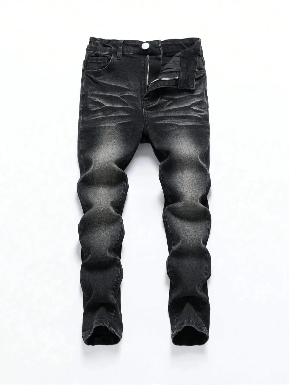 Threebooy  1 Piece of Men's Four-Season Snowflake Washed Fashion Jeans, Stretch Slim Fit Light Gray Dark Black Casual Denim Pants, Normcore and Fashionable, Suitable for Everyday Wear