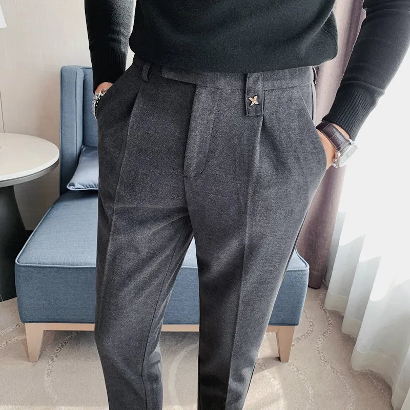 Threebooy Woolen Men Business Dress Pants Casual Slim Fit Wedding Suit Pant Office Social Trousers Pantalon Homme Classique Pants 36