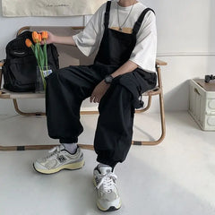 Threebooy Japanese Style High-end Overalls Men's 2025 Vintage High Street Overalls Straight Unisex Oversize American Retro Jumpsuit Chic
