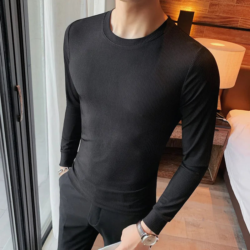 Threebooy Brand Clothing Men's Spring High Quality Casual Long Sleeve T-Shirt/Male Slim Fit O-Neck business T-shirts Homme S-4XL