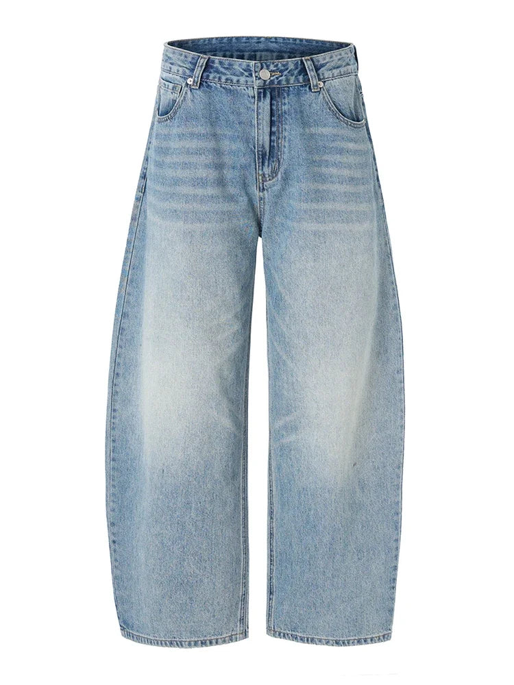 Threebooy American Classic Jeans Men's Autumn Wash Cotton Casual Loose Wide-leg Denim Pants Vintage High Street Y2K Trousers