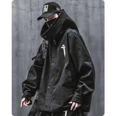 Threebooy Men Japanese Harajuku Sweatshirt Oversize Hoodie Long Cloak Hip Hop Gothic Outwear Streetwear Techwear Coat Tops Clothes