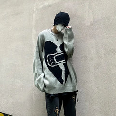 Threebooy Sweater With Hearts Korean Fashion Men Men's Clothes Winter Trend Knit Harajuku Hip Hop Women's Oversize Print Clothing Sweaters