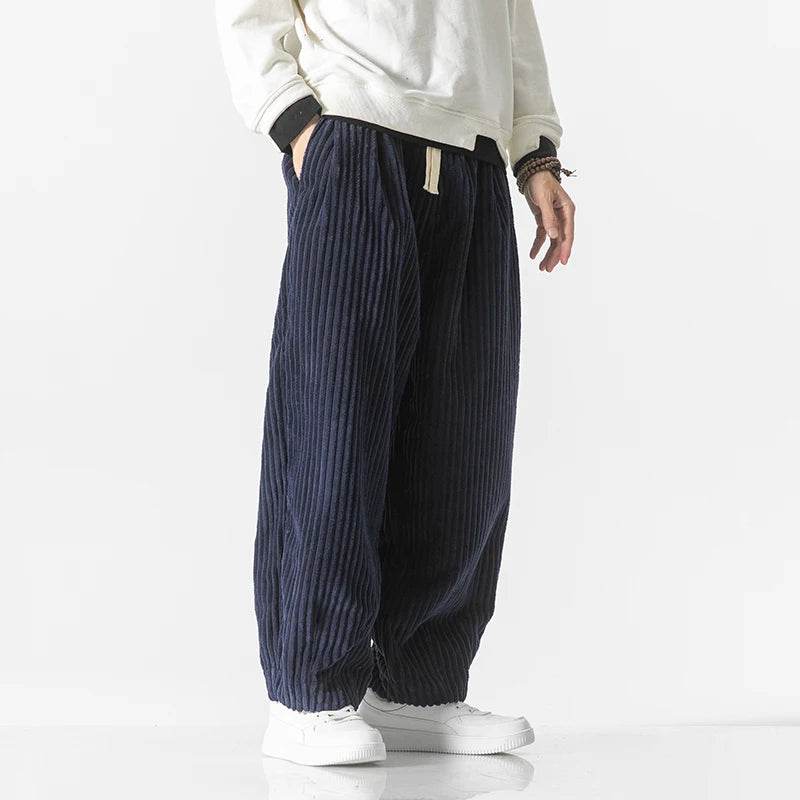 Threebooy Men's Vintage Loose Harlan Pants Fashion Trend Thicken Corduroy Fabric Sweatpants Retro Casual Elastic Waist Trousers M-5XL