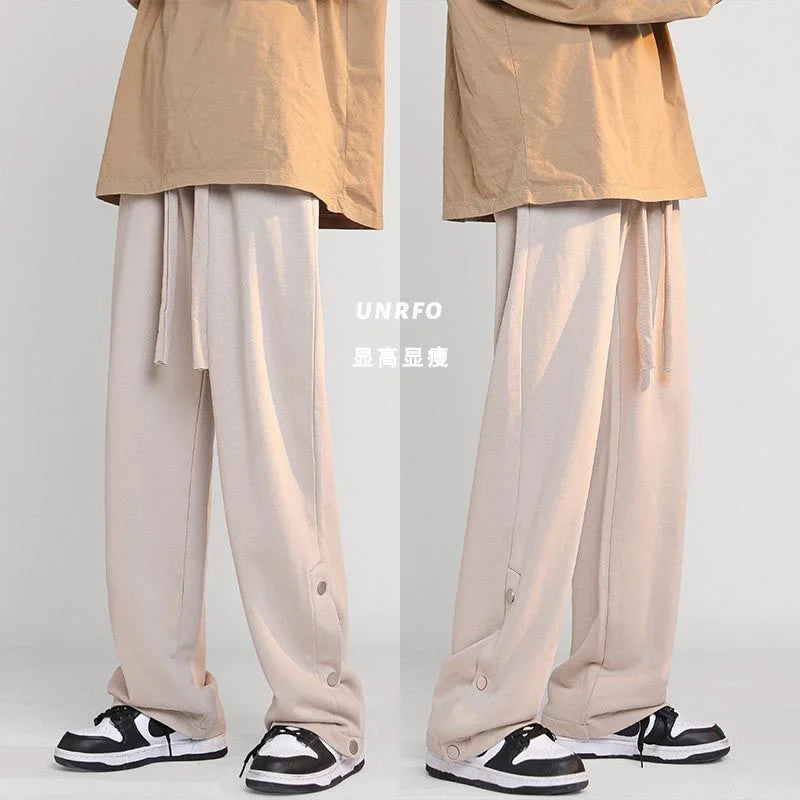 Threebooy Breasted Design Slit Men's Casual Pants Spring And Autumn Sports Wide-leg Trousers Four Seasons Solid Color Men's Work Pants