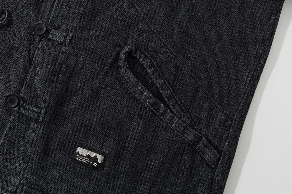 Threebooy Vintage Pockets Denim Jackets Mens Streetwear Harajuku Casual Jeans Coats Oversized Washed Chinese Style Cargo Jacket Mal