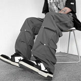 Threebooy Baggy Cargo Pants Men Streetwear Y2k Trousers New Rivet Pleated Casual Pants Wide Leg Muti-Pockets Grey Black Fashion Clothing
