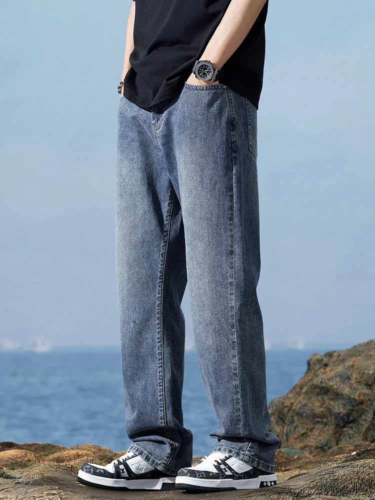 Threebooy  Korean Style Loose Jeans Men's Wide Leg New Jeans  Blue Jeans Straight Wide Leg Pants Korean Style Trousers Men's Jeans Clothing