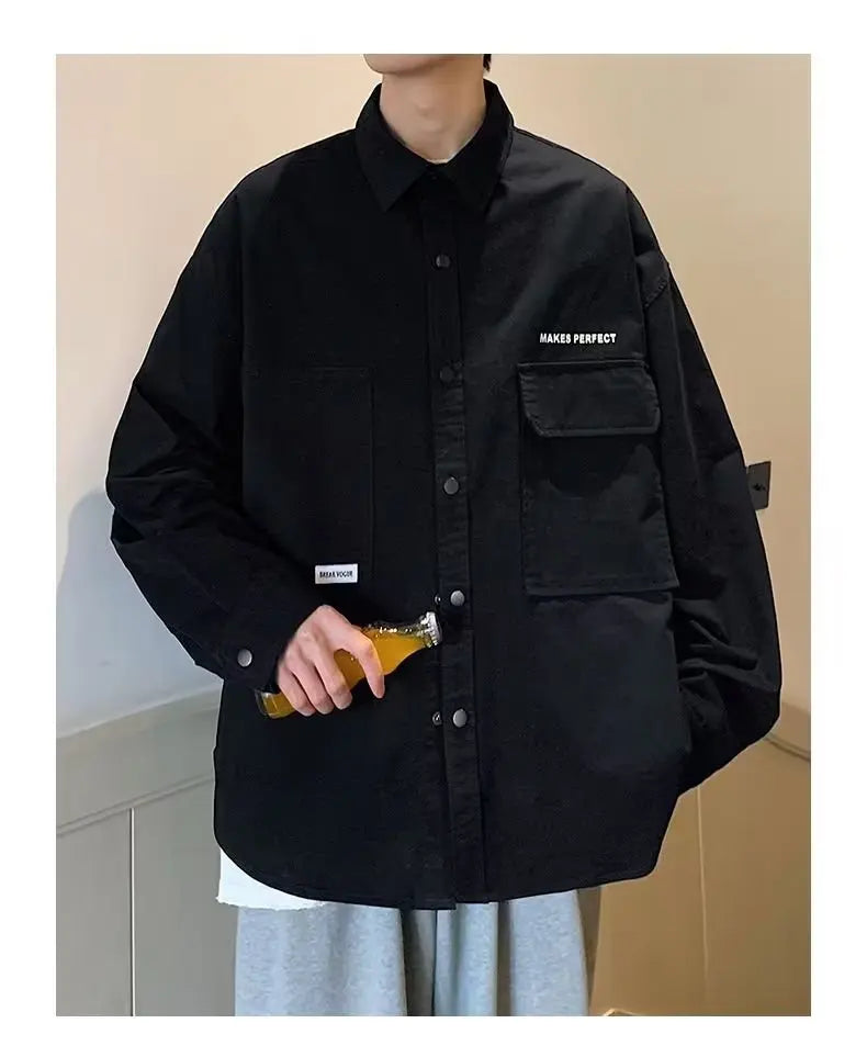 Threebooy Men's shirt jacket Spring high-quality teenagers early autumn work cardigan jacket Japanese casual thin autumn clothes