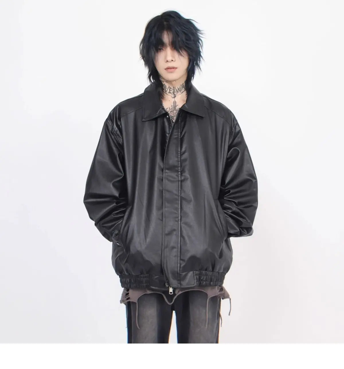 Threebooy Japanese Street Hot Casual Jacket American Fashion Loose Versatile Lazy Style Spring Autumn Leather Jacket Long-sleeved Coat Men