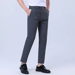 Threebooy  Men's Trousers Autumn Straight Stretch Elastic Non-iron Workwear Business Slim Casual Nine-point Trousers