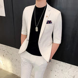 Threebooy (Jackt+Pant) 2 Pcs Set Men Suits Half Sleeve Spring Summer Slim British Short Sleeve Blazer Coat Trend Male Designer Tuxedo