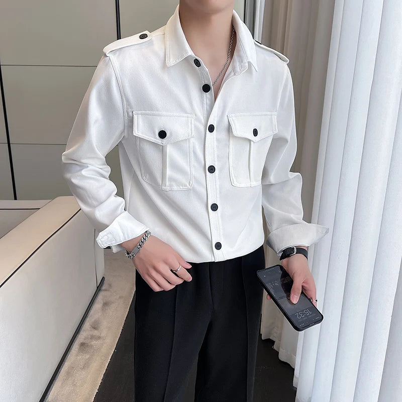 Threebooy Korean Style Men Spring High Quality Casual Long-sleeved Shirts/Male Slim Fit Fashion Lapel Shirt S-2XL Men Clothing