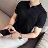 Threebooy  Male Spring Slim Fit Knitting Polo Shirts British Style Men's Summer Casual Hollow Out Short Sleeves Polo Shirts S-3XL