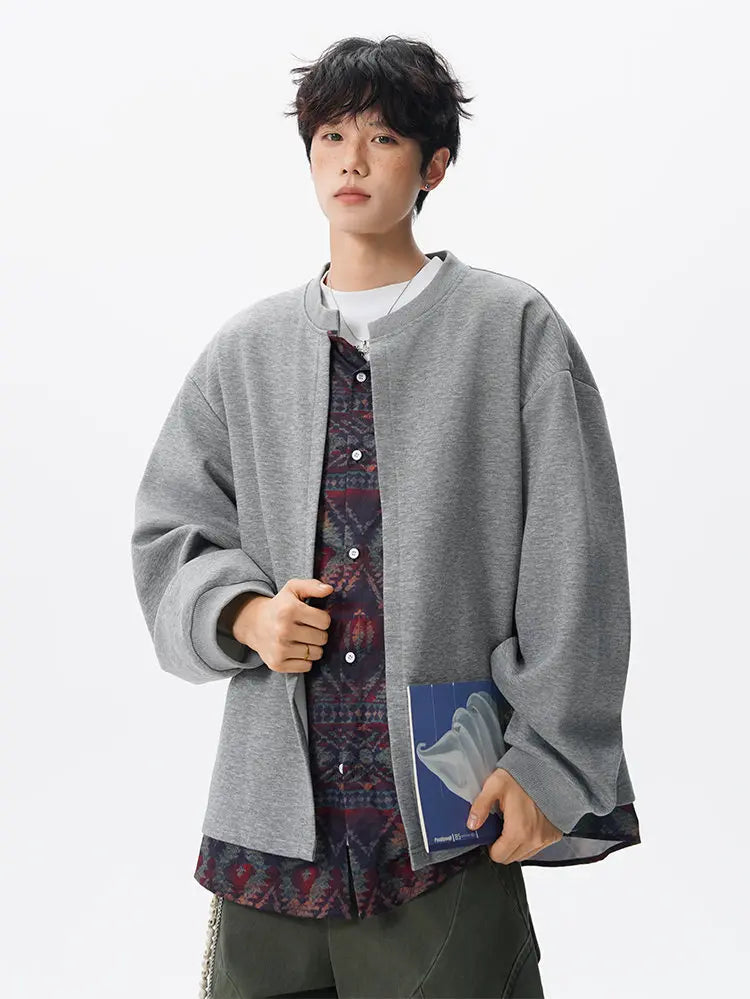 Threebooy Jacket men Stand Up Collar Single Breasted Fake Two Piece Jacket Autumn Thin Ethnic Print Patchwork Mens Outerwear Coat men new