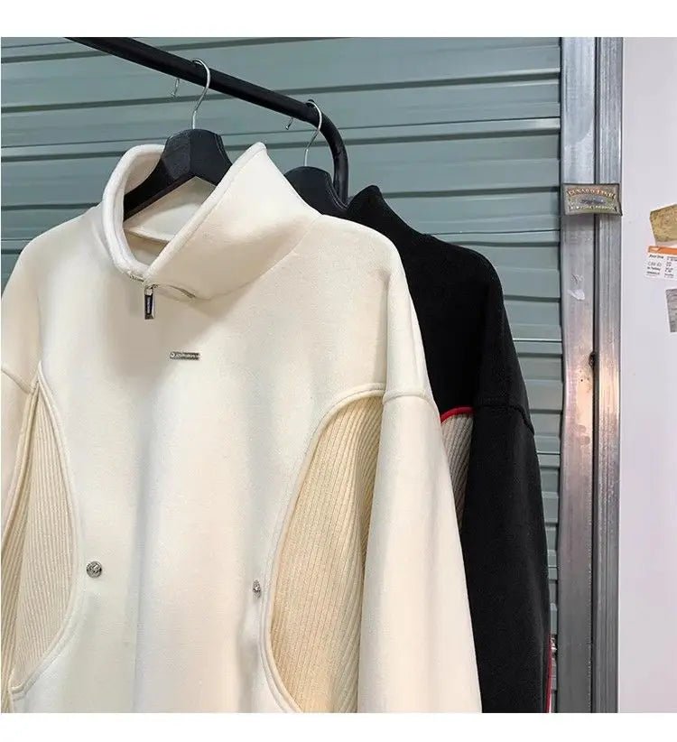 Threebooy American autumn and winter street fashion personalized stand up collar half zipper couple loose retro casual Harajuku top y2k