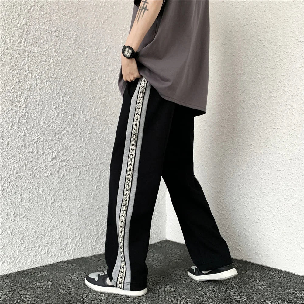 Threebooy Casual Pants Four Seasons Sports Trousers Thin Double Webbing Buttoned Contrast Color Loose Pants Straight Wide Leg Sweatpants