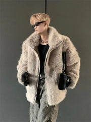 Threebooy Warm Young Parkas Men's Clothing Korean Hip Hop Coat New Thickened Imitation Fur Coat Men's Imitation Fox Fur Jacket