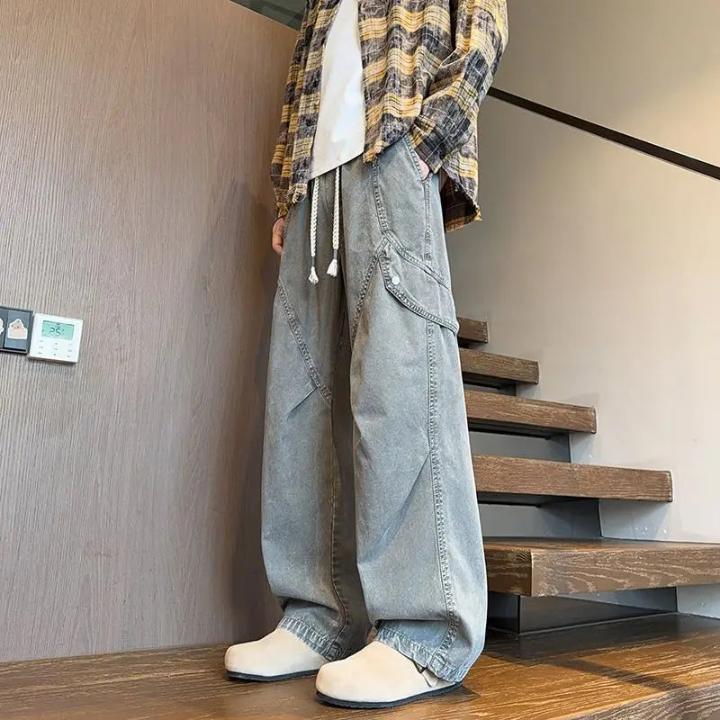 Threebooy  Plus Size Men's Jeans 8XL 9XL 100% Cotton Casual Elastic Waist Sweatpants Fashion Pocket Cargo Brand Denim Trousers