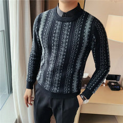 Threebooy Brand clothing Men keep warm winter Fake two knitted sweaters/Male Slim Fit Business Casual Set head Sweater Plus size 4XL