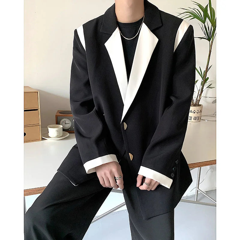 Threebooy Men's Black Loose High Quality Suit Jackets Handsome Coats Formal Fashion Blazers Double Breasted Western-style Clothes