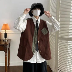 Threebooy  Vintage Hong Kong Style Cargo Vest Men's Women's Loose Sleeveless Couple's Trendy Workwear Jacket
