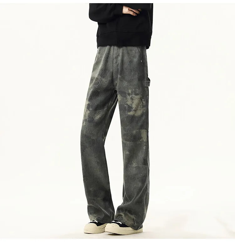 Threebooy High quality Jeans Leopard Personality design Pockets Jeans Male American Style High Street Denim Pants Classic Denim Trousers