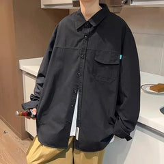 Threebooy  Japanese Men's Spring and Autumn New Patchwork Square Collar Button Pocket Fashion Solid Loose Casual Long Sleeved Jackets