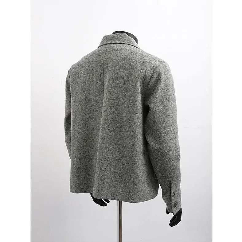 Threebooy American High-end Bomber Jacket Fake Two-piece High Street Trend Top Korean Lapel Solid Color Cleanfit Design Jacket Aesthetic