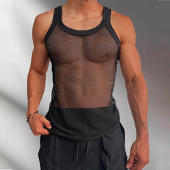 Threebooy Sexy Vest Men Singlet Transparent Mesh Undershirt See Though Camisole Bodybuilding Fitness Tank Top Sleeveless Casual T Shirt