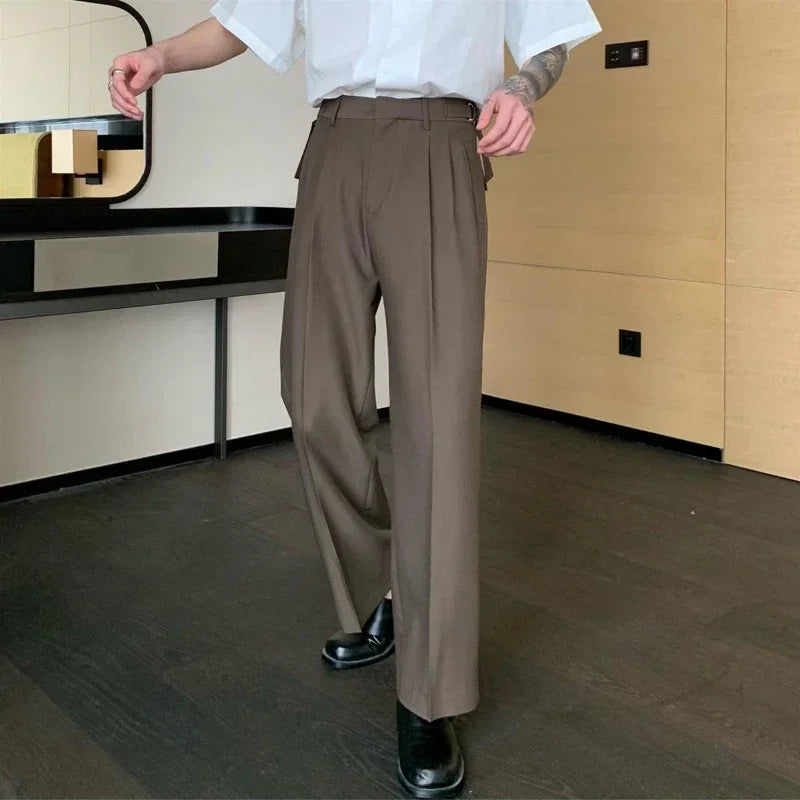 Threebooy  Men Suits Pants Wide Leg Black Pleated Baggy Summer 2024 Fashion Stylish Trousers for Men Korean Style Clothes Classic New in Up