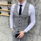 Threebooy New Men Vest Casual Business Men Suit Vests Male Lattice Waistcoat Fashion Mens Sleeveless Suit Vest Smart Casual Top S-4XL