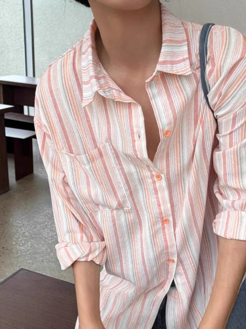 Threebooy  New Japanese Vintage Men Striped Shirts Luxury Casual Trendy Long Sleeve Cardigan Tops Fashion Leisure Macaron Sunscreen Blouse