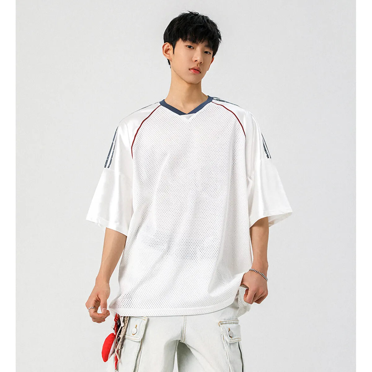 Threebooy Men Sport Tshirt Transparent Mesh V-neck T Shirt Short Sleeve Men Clothing Summer 2025 Fashion Streetwear Male Loose Tee Tops