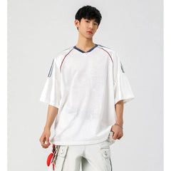 Threebooy Men Sport Tshirt Transparent Mesh V-neck T Shirt Short Sleeve Men Clothing Summer 2025 Fashion Streetwear Male Loose Tee Tops