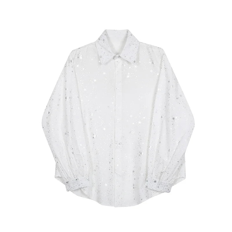 Threebooy Spring New Male Casual Chiffon Shirts Men's Lapel Niche Desgin Shirt Long Sleeve Shirt Male Stage Show Dress Shirt