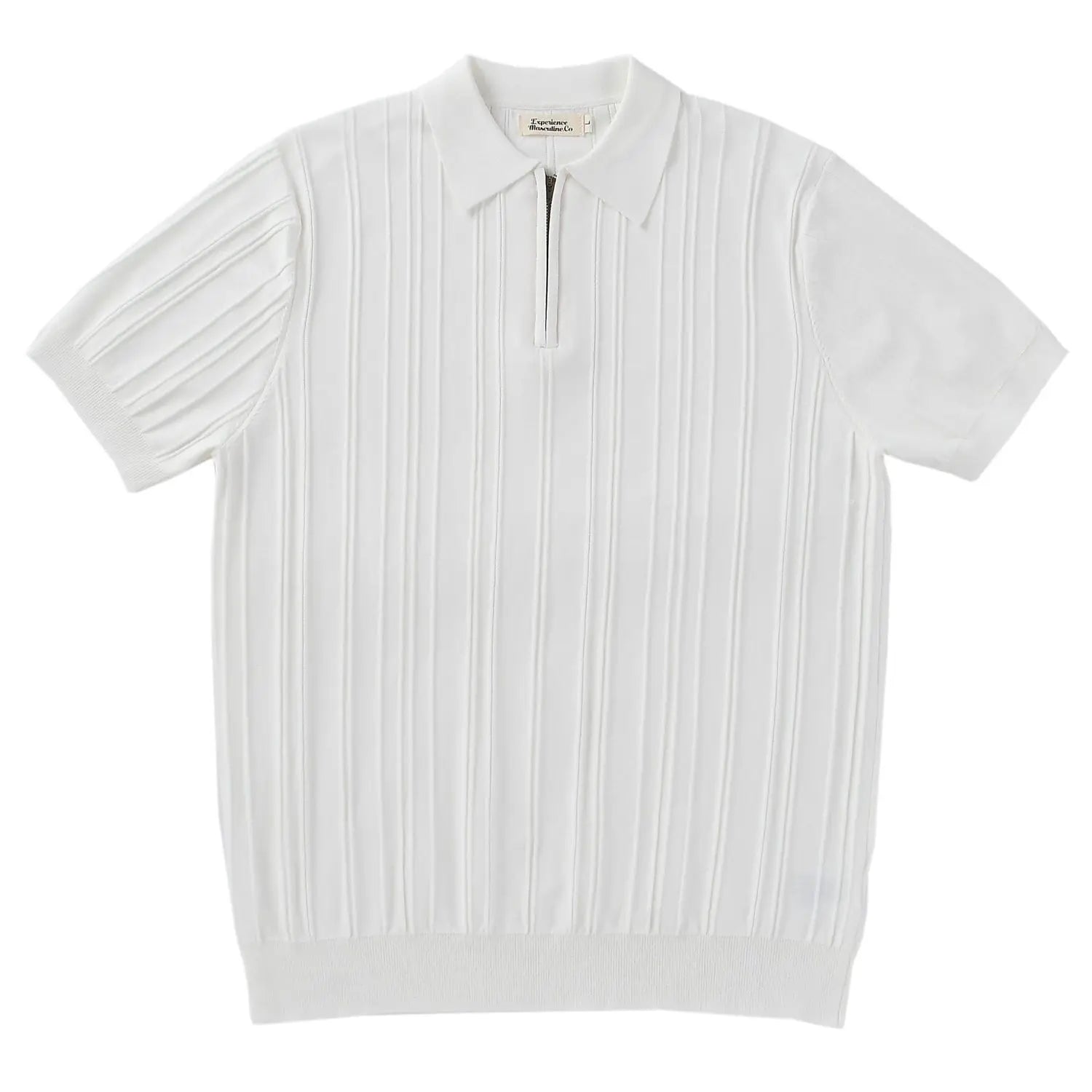 Threebooy Zipper Knitted Short-sleeved Polo Shirt Men Summer American Retro Commuting Loose Vertical Striped Pit Strip Lapel T-shirt Men