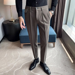 Threebooy  Autumn Winter New Business Suit Pants Men Casual Formal Slim Fit Classic Office Woolen Straight Trousers Male Pants 28-36