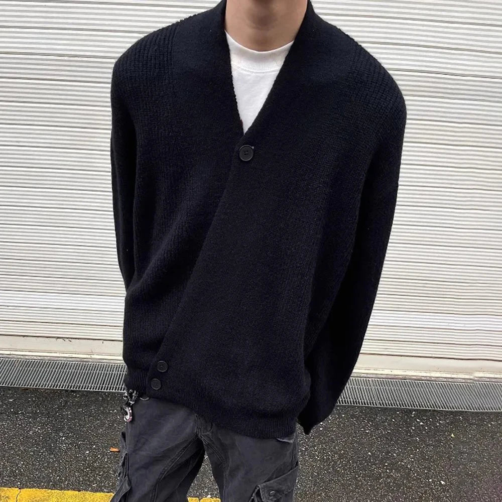 Threebooy Mens Sweater Irregular Knitted Sweater Genderless Dark Style Streetwear Campus Performance Simple Long-Sleeve Top Unisex