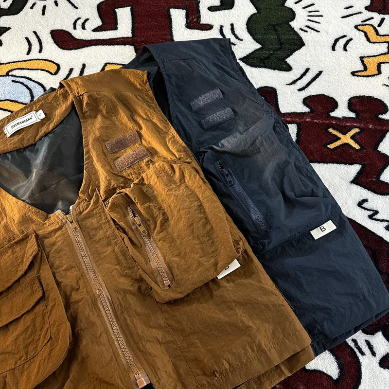 Threebooy  American Outdoor Multi-function Short Vest Jacket Basic Commuting Versatile Vest Cityboy Workwear Waistcoat Aesthetic Urban Chic