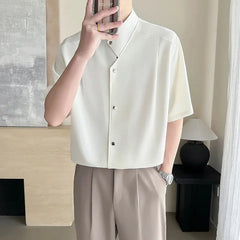 Threebooy  Irregular Collar Design Shirt for Men Summer Loose Half Sleeve Casual Shirts Ice Silk Breathable Streetwear Social Men Clothing