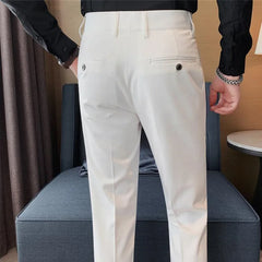 Threebooy  Men High Waist Casual Dress Pant Men Belt Design Slim Trousers Formal Office Social Wedding Party Dress Suit Pants 29-36