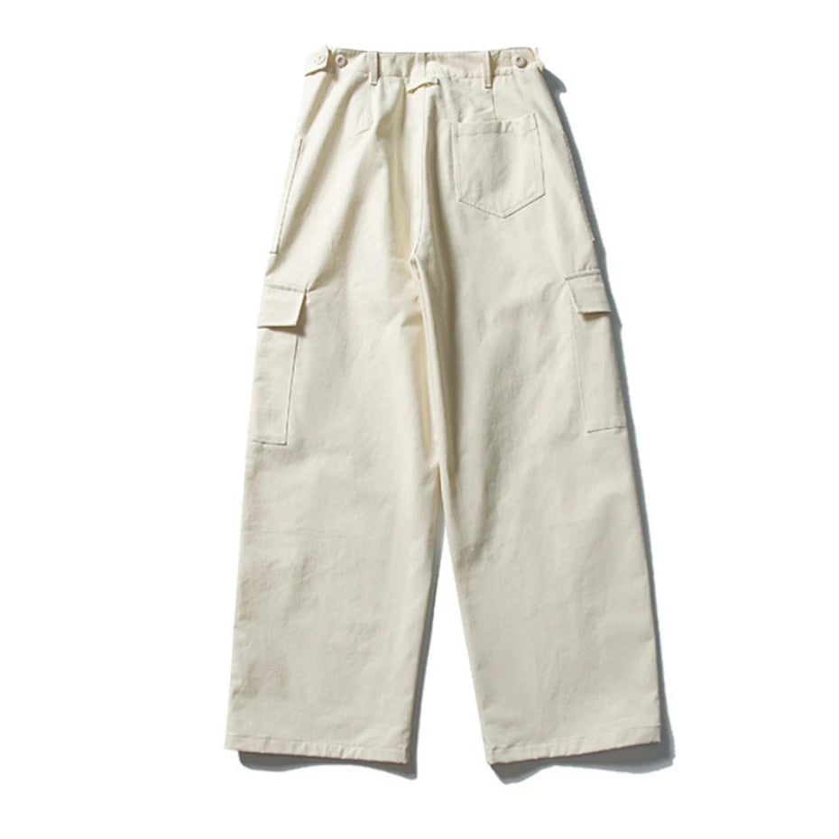 Threebooy Mens Pockets Cargo Pants Cotton Casual Trousers Men Streetwear Wide Leg Vintage Japan Style Cityboy Baggy Logging Pants Male