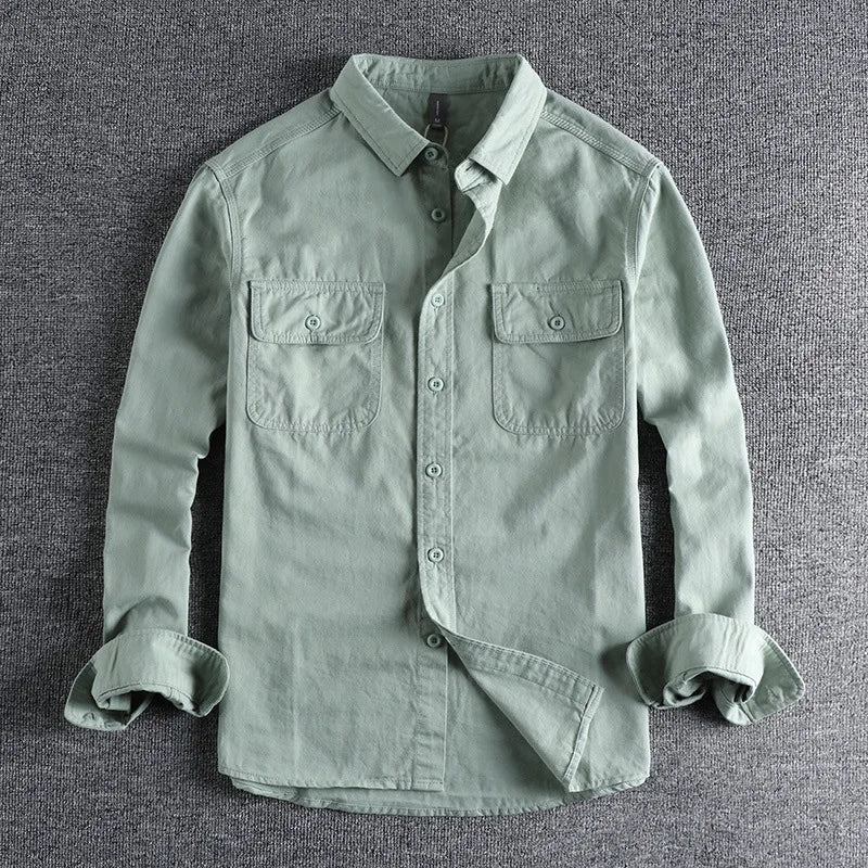 Threebooy  Vintage Retro Men Cargo Shirt Jacket Canvas Cotton Khaki Military Uniform Light Casual Work Safari Style Shirts Mens Tops Shirt